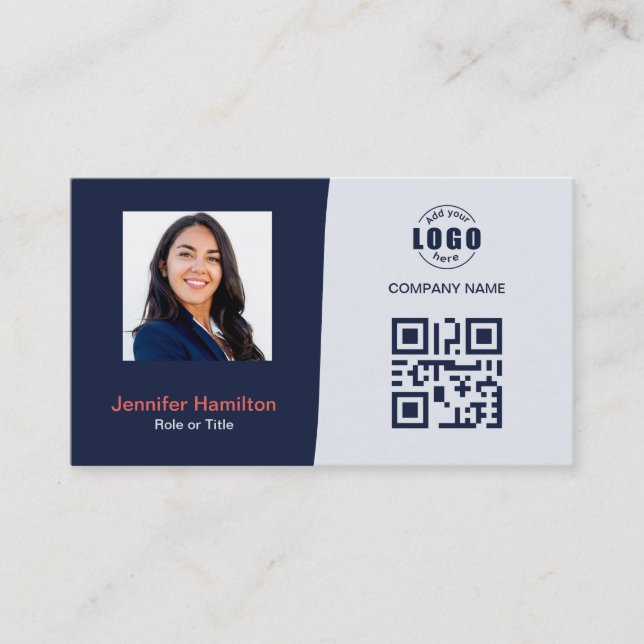 Berufliches QRCode-Foto Dunkelblau Visitenkarte (Vorderseite)
