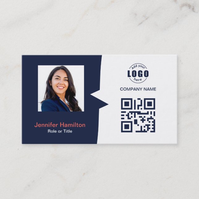 Berufliches QRCode-Foto Dunkelblau Visitenkarte (Vorderseite)