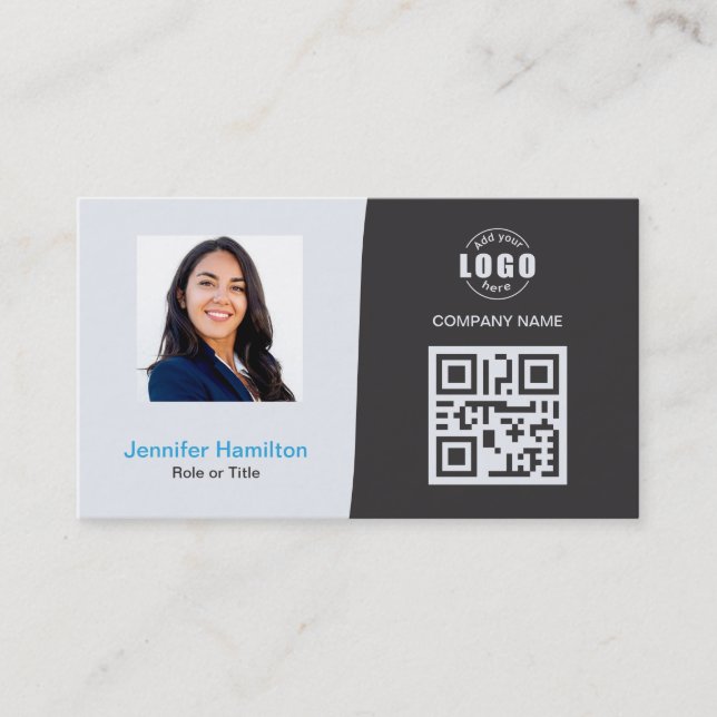 Berufliches QRCode-Foto Grau Blau Visitenkarte (Vorderseite)