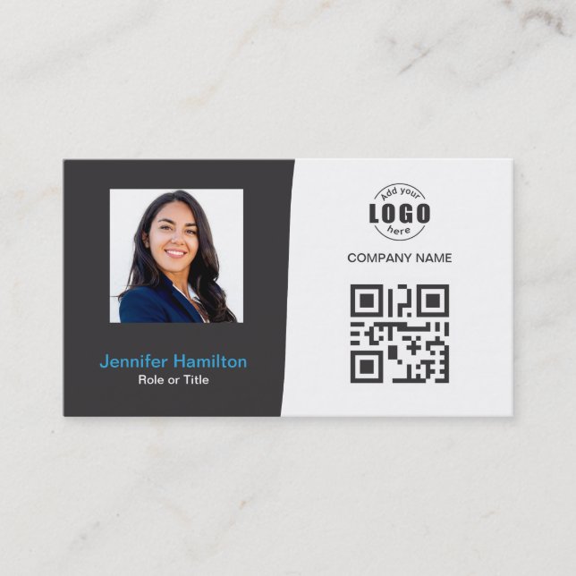 Berufliches QRCode-Foto Grau Blau Visitenkarte (Vorderseite)