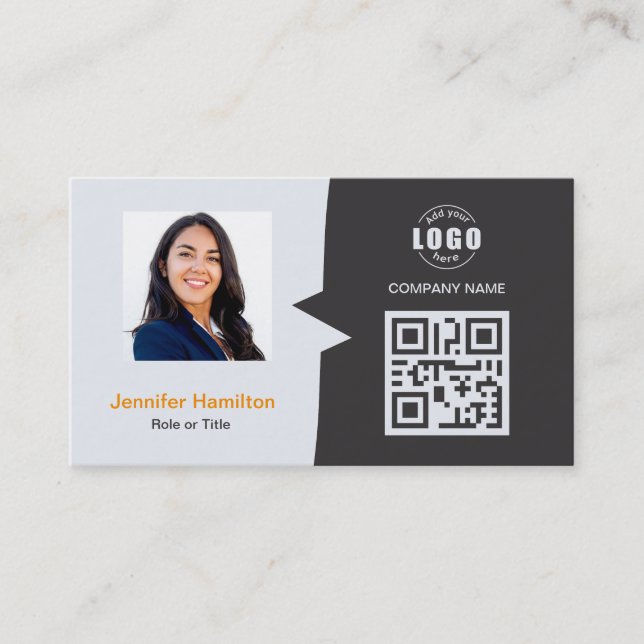 Berufliches QRCode-Foto Grau Orange Visitenkarte (Vorderseite)