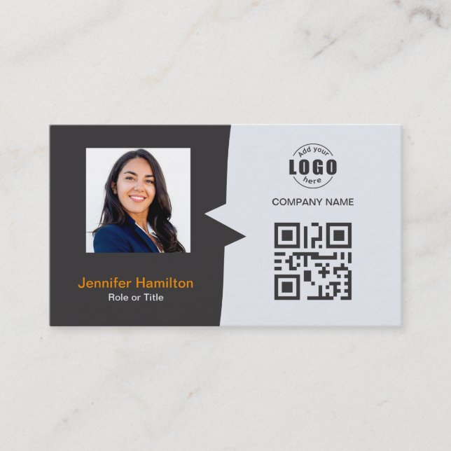 Berufliches QRCode-Foto Grau Orange Visitenkarte (Vorderseite)