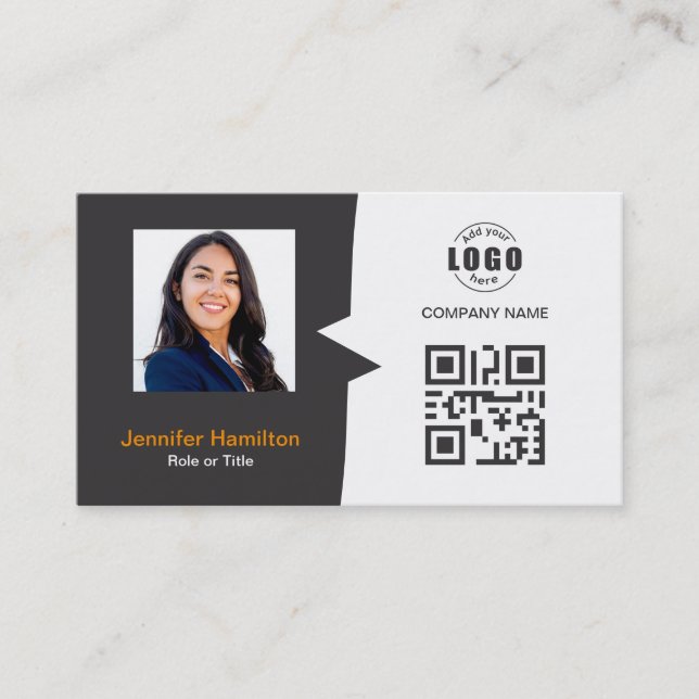 Berufliches QRCode-Foto Grau Orange Visitenkarte (Vorderseite)