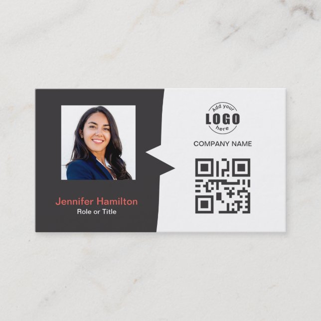 Berufliches QRCode-Foto Grau Red Visitenkarte (Vorderseite)