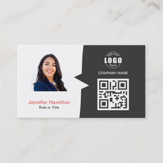 Berufliches QRCode-Foto Grau Red Visitenkarte (Vorderseite)