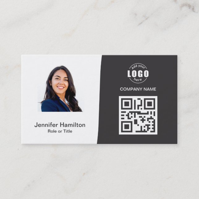 Berufliches QRCode-Foto grau Visitenkarte (Vorderseite)