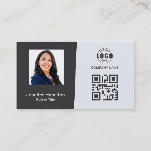 Berufliches QRCode-Foto grau Visitenkarte (Vorderseite)
