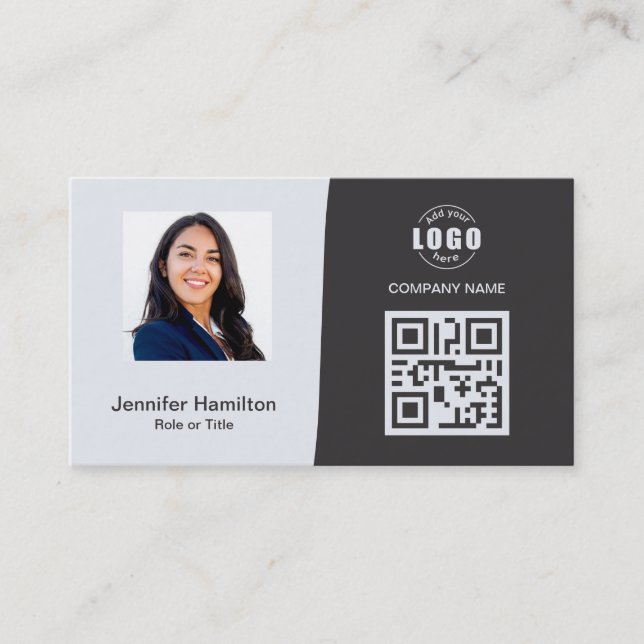 Berufliches QRCode-Foto grau Visitenkarte (Vorderseite)