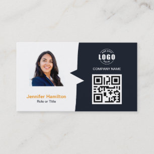 Berufliches QRCode-Foto Navy Blue Orange Visitenkarte
