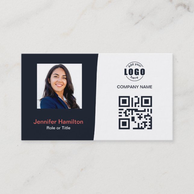 Berufliches QRCode-Foto Navy Blue Red Visitenkarte (Vorderseite)