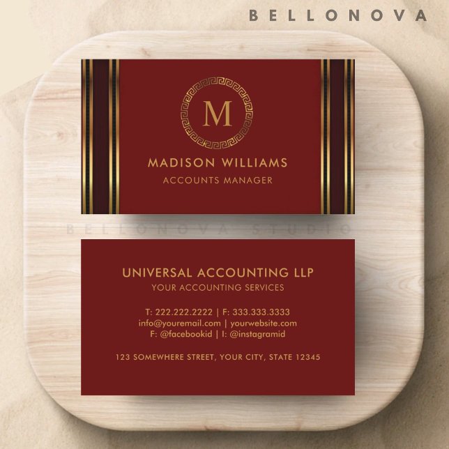 Berufliches Red Maroon Gold Visitenkarte (Customizable Red Maroon Gold Professional Business Card)