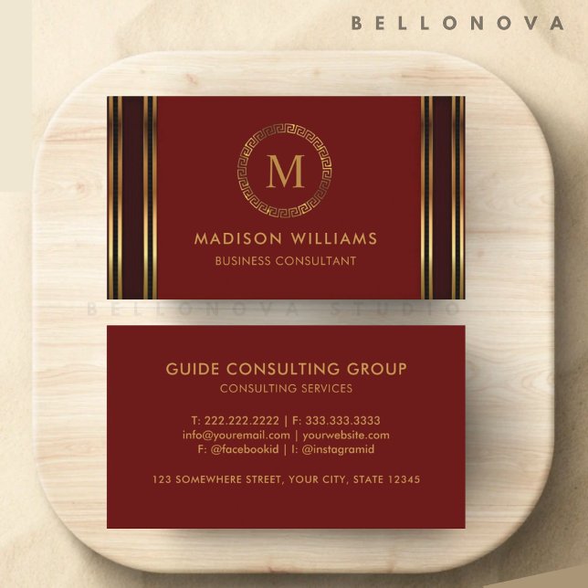 Berufliches Red Maroon Gold Visitenkarte (Customizable Red Maroon Gold Professional Business Card)