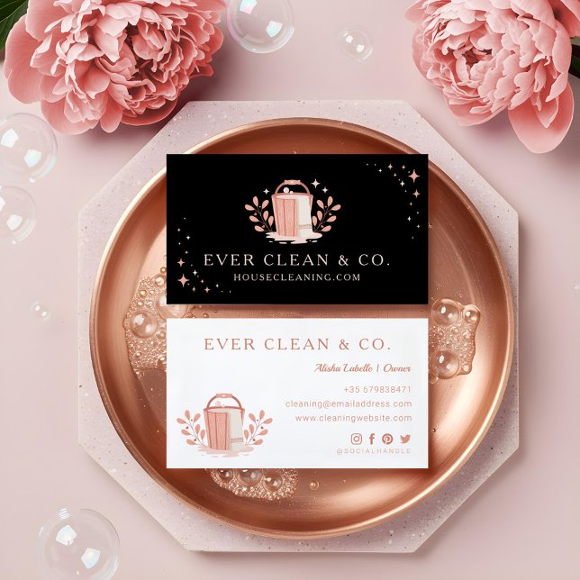 Berufliches Reinigungsservice für Haushaltshäuser Visitenkarte (Professional Maid House Cleaning Service Logo Business Card)