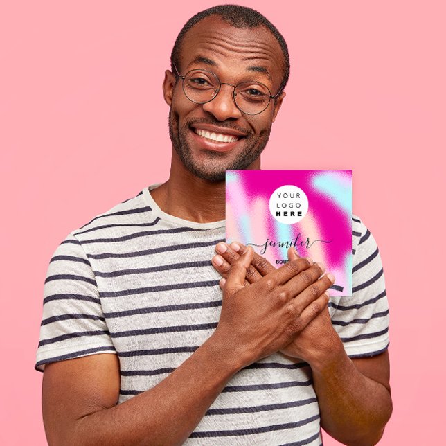 Berufliches rosa Pastellfarben - kundenspezifische Quadratische Visitenkarte (Professional Pink Pastel Ocean Custom QR LOGO Square Business Card)