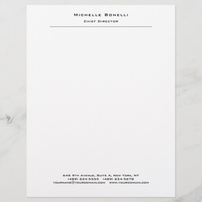 Berufliches Schlichtes Minimalistisches Weiß Briefbogen (Vorderseite)