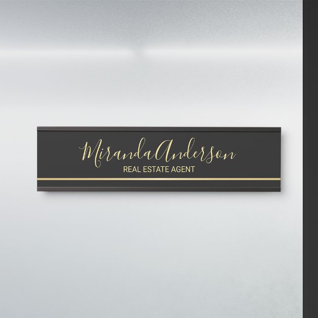 Berufliches Schwarz & Gold mit modernem Skriptname Türschild (Von Creator hochgeladen)