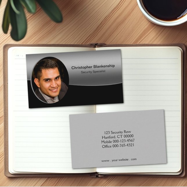 Berufliches Schwarz-Grau-Foto Visitenkarte (Custom photo business card template front and back)