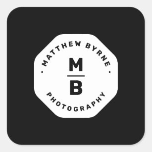 Berufliches Schwarz-Monogramm-Fotograf-Emblem B Quadratischer Aufkleber