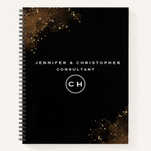 Berufliches Schwarz-Weiß-Monogramm, erster Editor Notizbuch