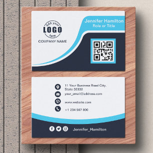 Berufliches Schwarzes Blau Fügen Sie Ihrem Logo QR Visitenkarte