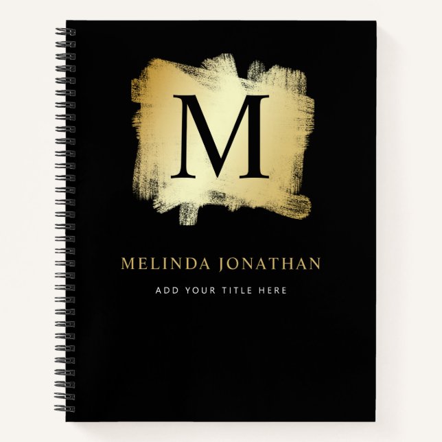 Berufliches Schwarzes Gold-Brush-Monogramm Notizbuch (Vorderseite)