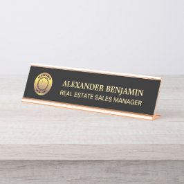 Berufliches Schwarzes Gold-Logo Schreibtischnamensplakette