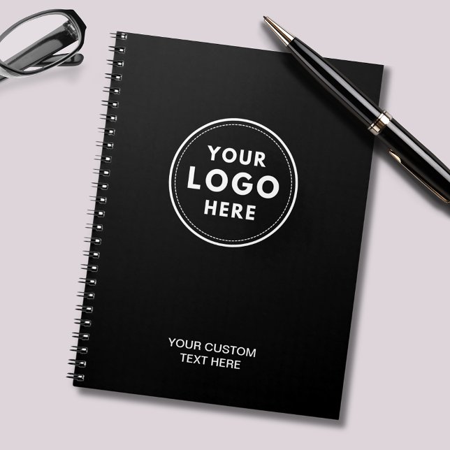 Berufliches Schwarzes Logo Notizblock (Simple Logo Notebook in classic black. Add your own logo & custom text. Small business merchandise.)