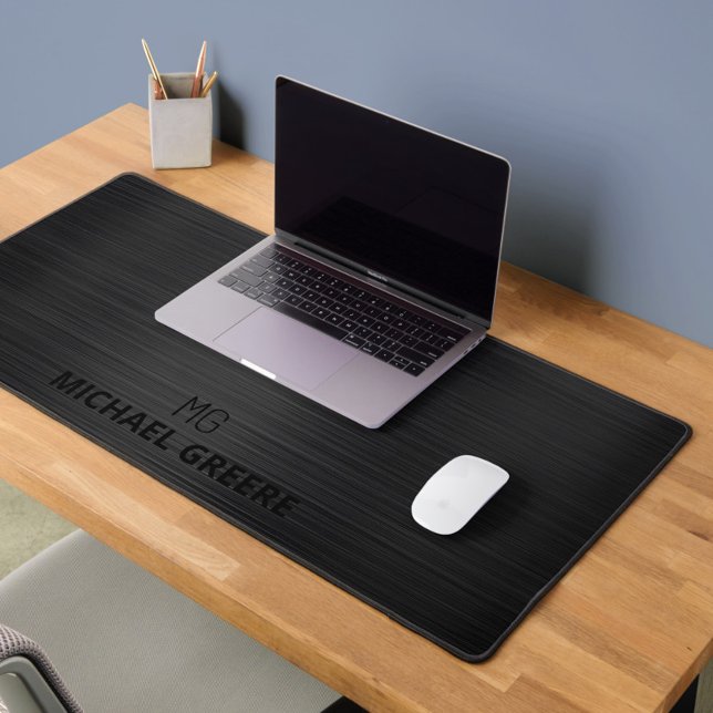 Berufliches Schwarzes Metallisches Monogramm Schreibtischunterlage (Von Creator hochgeladen)