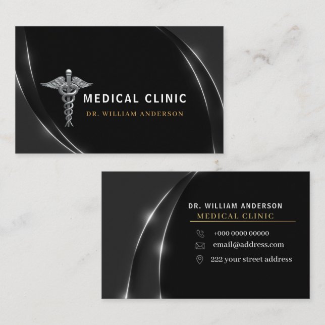Berufliches Silver Medical Doctor Clinic Logo Visitenkarte (Vorne/Hinten)
