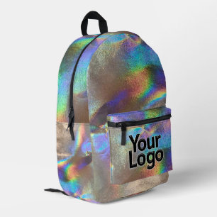 Berufliches Silver Rainbow Holograph Glam Logo Bedruckter Rucksack