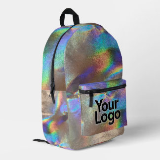 Berufliches Silver Rainbow Holograph Glam Logo Bedruckter Rucksack