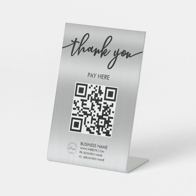 Berufliches Silver Scan Me QR Code Pedestzeichen Sockelschild (Vorderseite)