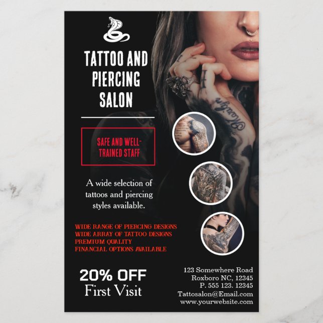 Berufliches Tattoo und Piercing Salon Business Flyer (Vorne)