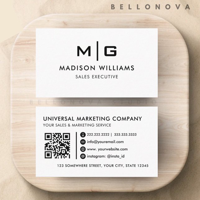 Berufliches Weiß und Schwarz Visitenkarte (Customizable White And Black Professional Business Card)