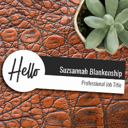 Berufliches White und Black Hello Script Namensschild