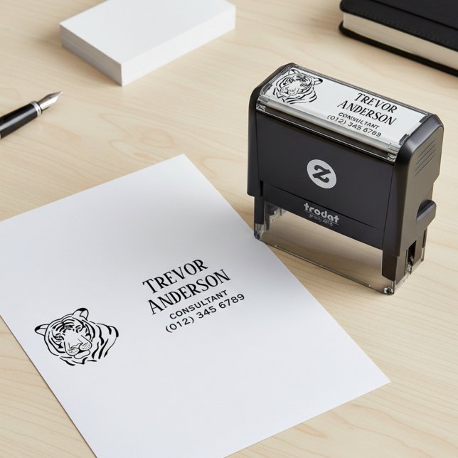 Berufsname und Kontaktinformationen Tiger Permastempel (Professional name and contact info stamp for tiger lovers.)