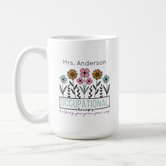 Berufstherapeutische Wildblumen Lehrername Kaffeetasse (Links)
