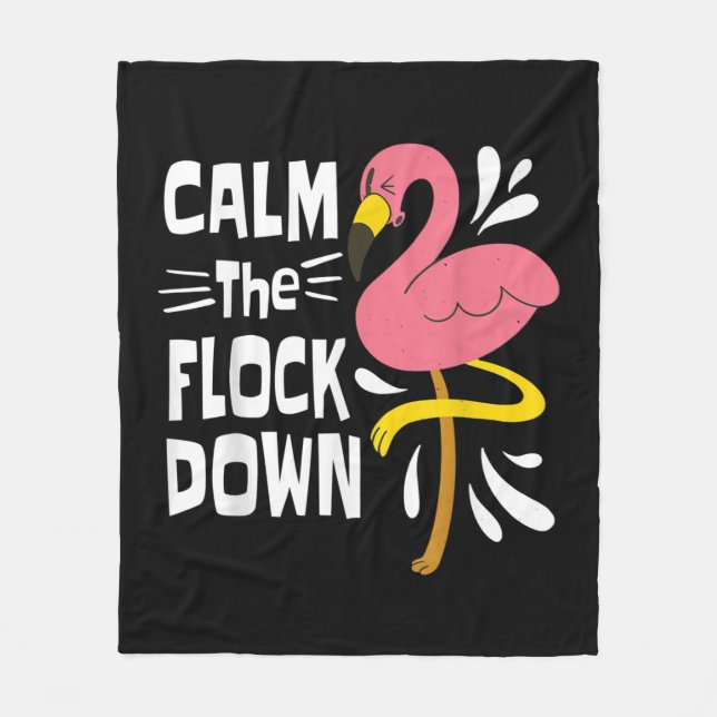 Beruhige dich auf dem Flock Funny Pink Flamingo Fleecedecke (Vorderseite)