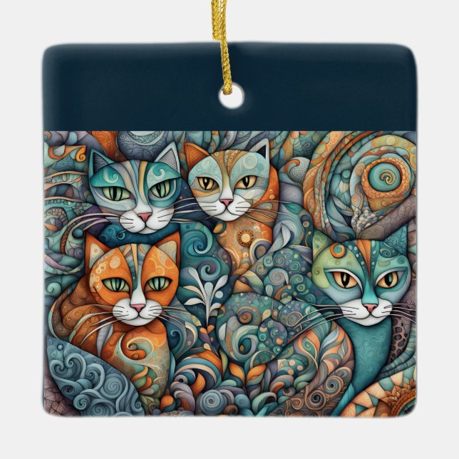 beruhigende Katzenschmuck Keramikornament (Vorderseite)