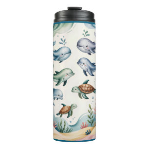 Beruhigende sanfte Ozean-Wal-Delfine-Wasserflasche Thermosbecher