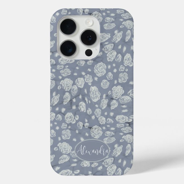 Beruhigende staubblaue Blumen-Handyhülle mit Rosen Case-Mate iPhone Hülle (Rückseite)
