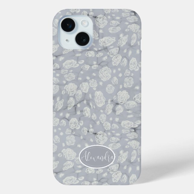 Beruhigende staubblaue Blumen-Handyhülle mit Rosen Case-Mate iPhone Hülle (Rückseite)