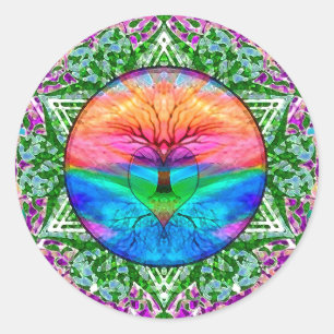 Beruhigender Baum in Regenbogenfarben Runder Aufkleber