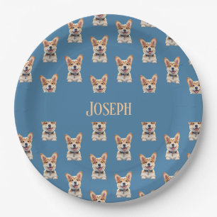 Beruhigendes Blaues Corgi-Baby-Empfang Anpassbarer Pappteller