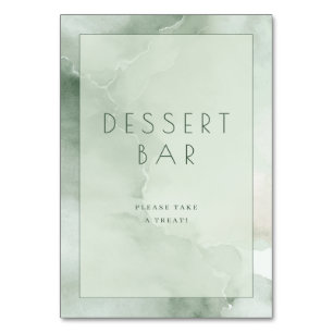 Beruhigendes grünes Aquarell-Dessertbar-Schild Tischnummer