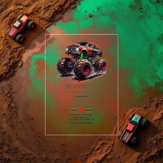 Berühmt und bereit zum Roll! Monster Truck Birthda Acryleinladungen (Revved Up & Ready to Roll! Monster Truck Birthday Acrylic Invitation)
