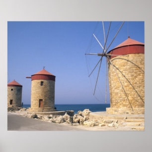 Berühmte alte Windmühlen von Rhodos Griechenland Poster