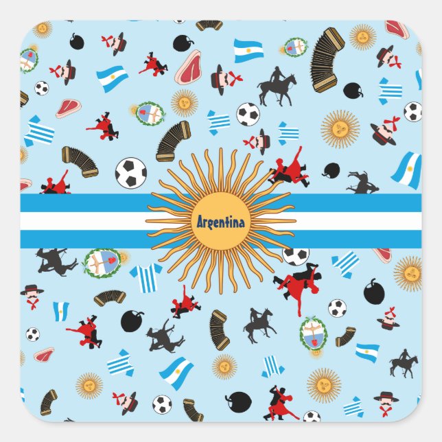 Berühmte Gegenstände Argentiniens mit einer Flagge Quadratischer Aufkleber (Vorderseite)