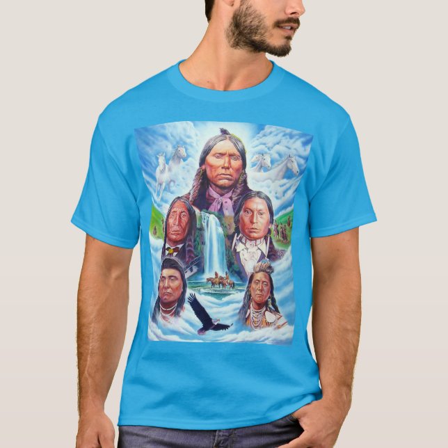 Berühmte Indianer Mens Modernes Aquamarines Blau T-Shirt (Vorderseite)