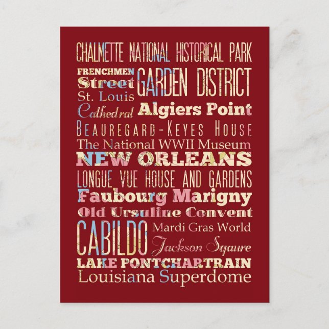 Berühmte Orte New Orleans, Louisiana. Postkarte (Vorderseite)